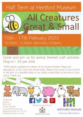 Image for Half Term At Hertford Museum: All Creatures Great And Small